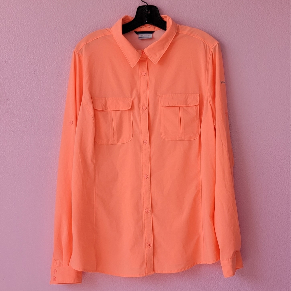 Columbia Omni-Shade Sun Protection Long Sleeve Neon Fishing Shirt / XL.